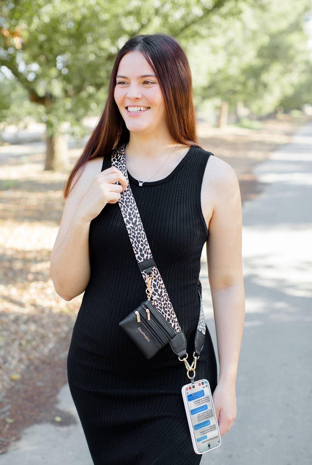 Clip & Go Crossbody Strap w/Zippered Pouch: Brown/Cream Chevron