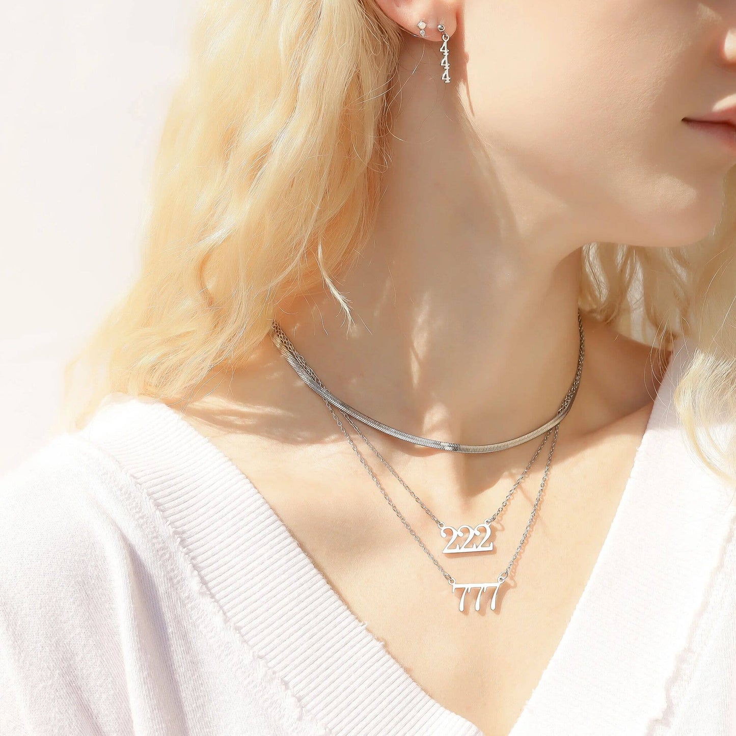 18K Gold PVD Stainless Steel Angel Number Necklace: Gold / 444