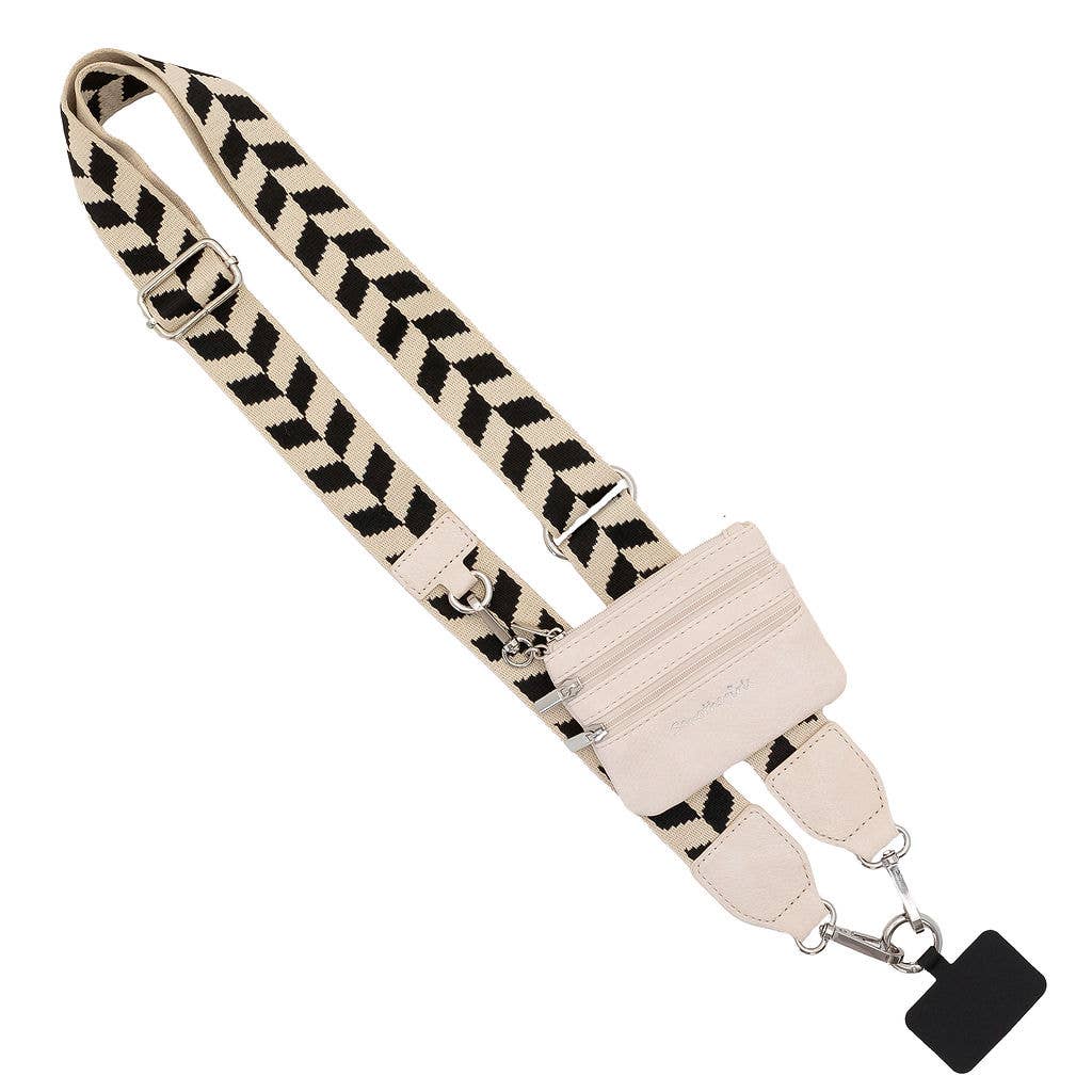 Clip & Go Crossbody Strap w/Zippered Pouch: Brown/Cream Chevron