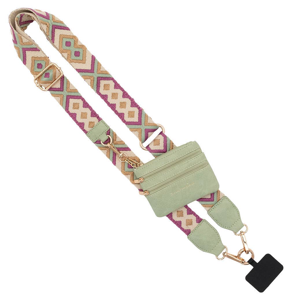 Clip & Go Crossbody Strap w/Zippered Pouch: Brown/Cream Chevron