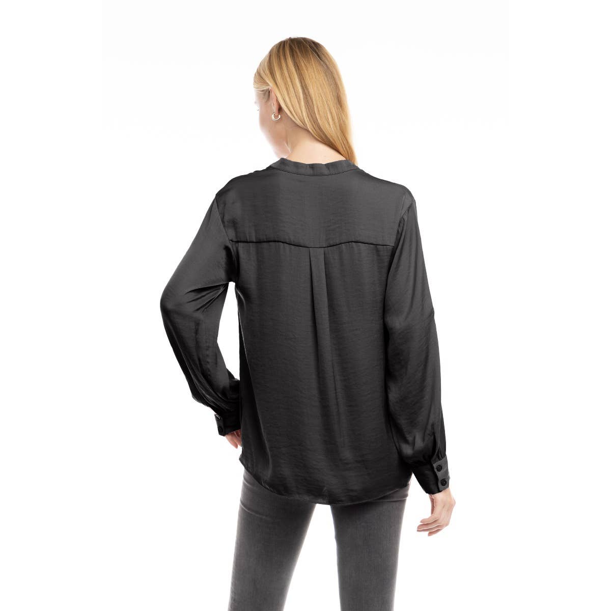 V-Neck Long Sleeve Button-Tabbed Blouse: Olivine / M