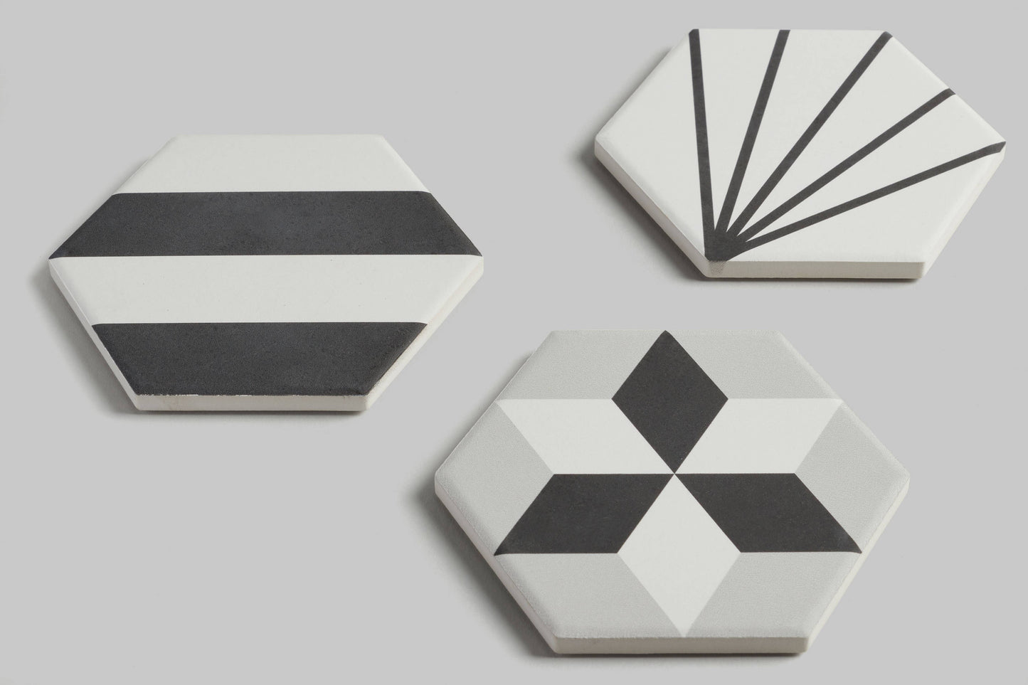 Hexagonal Eco-Chic Diatomaceous Coasters in Gray Tones 3 Set