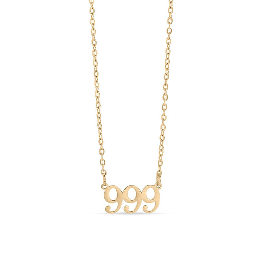 18K Gold PVD Stainless Steel Angel Number Necklace: Gold / 999