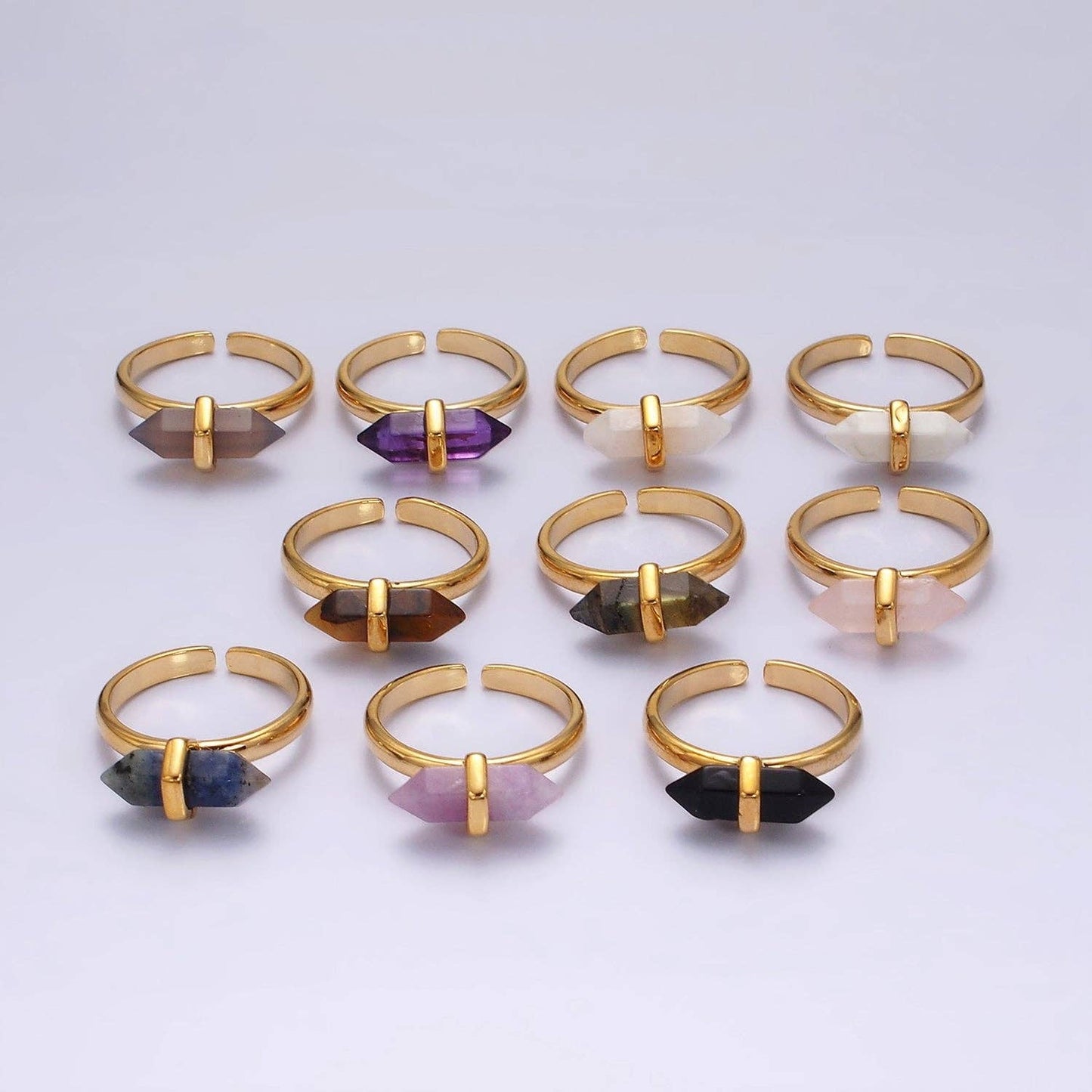 14K Gold Filled Natural Gemstone Pointed Wand Ring