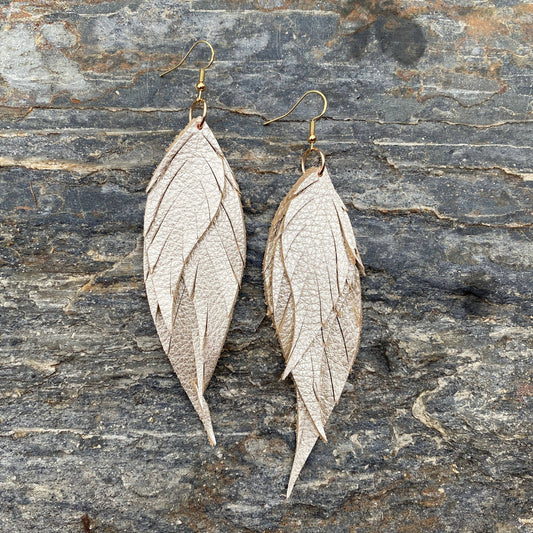 Wings of an Angel - Small - Champagne - Leather Earrings