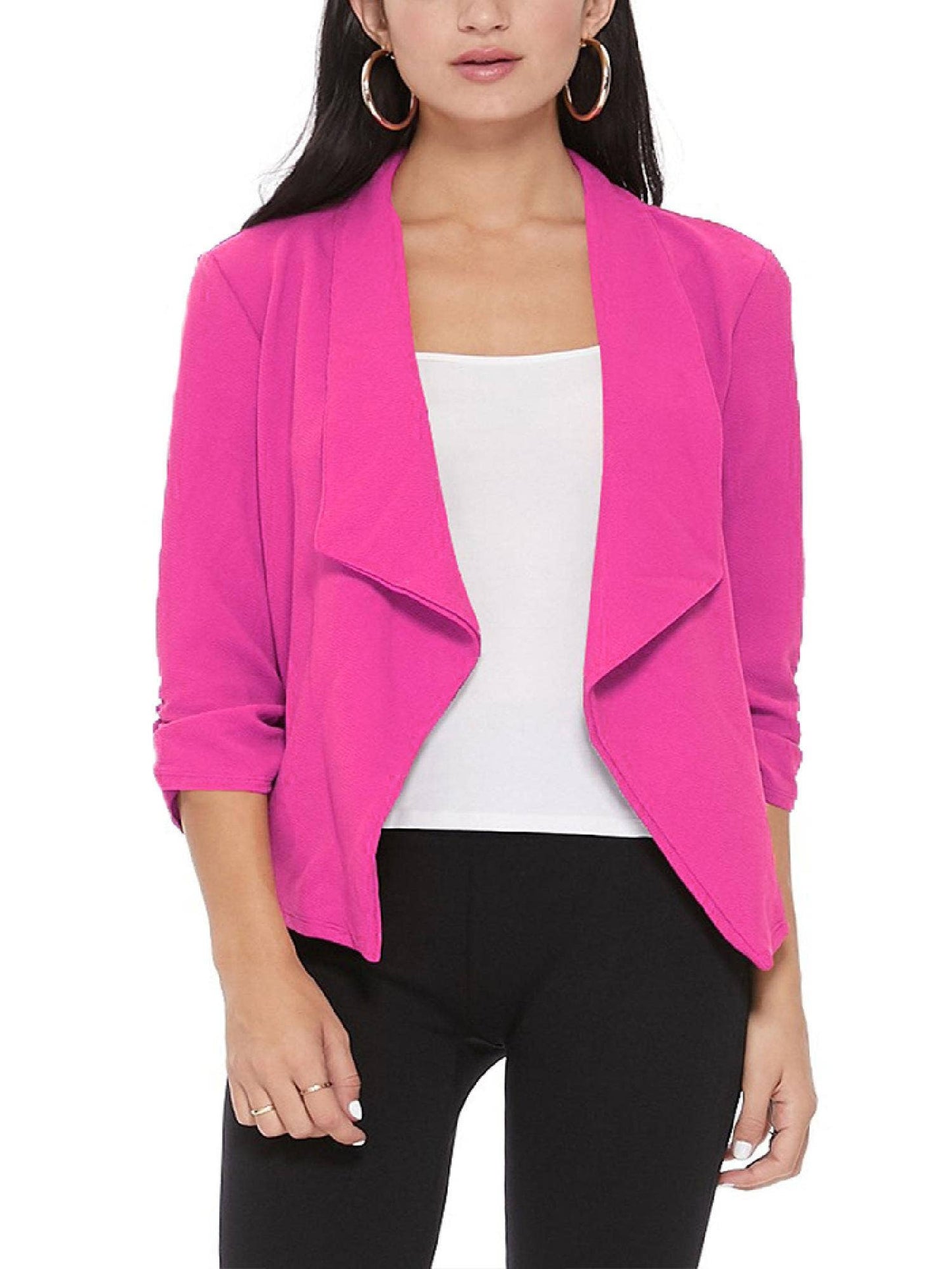 Casual Open Front Slim Fit Draped Solid Blazer Jacket