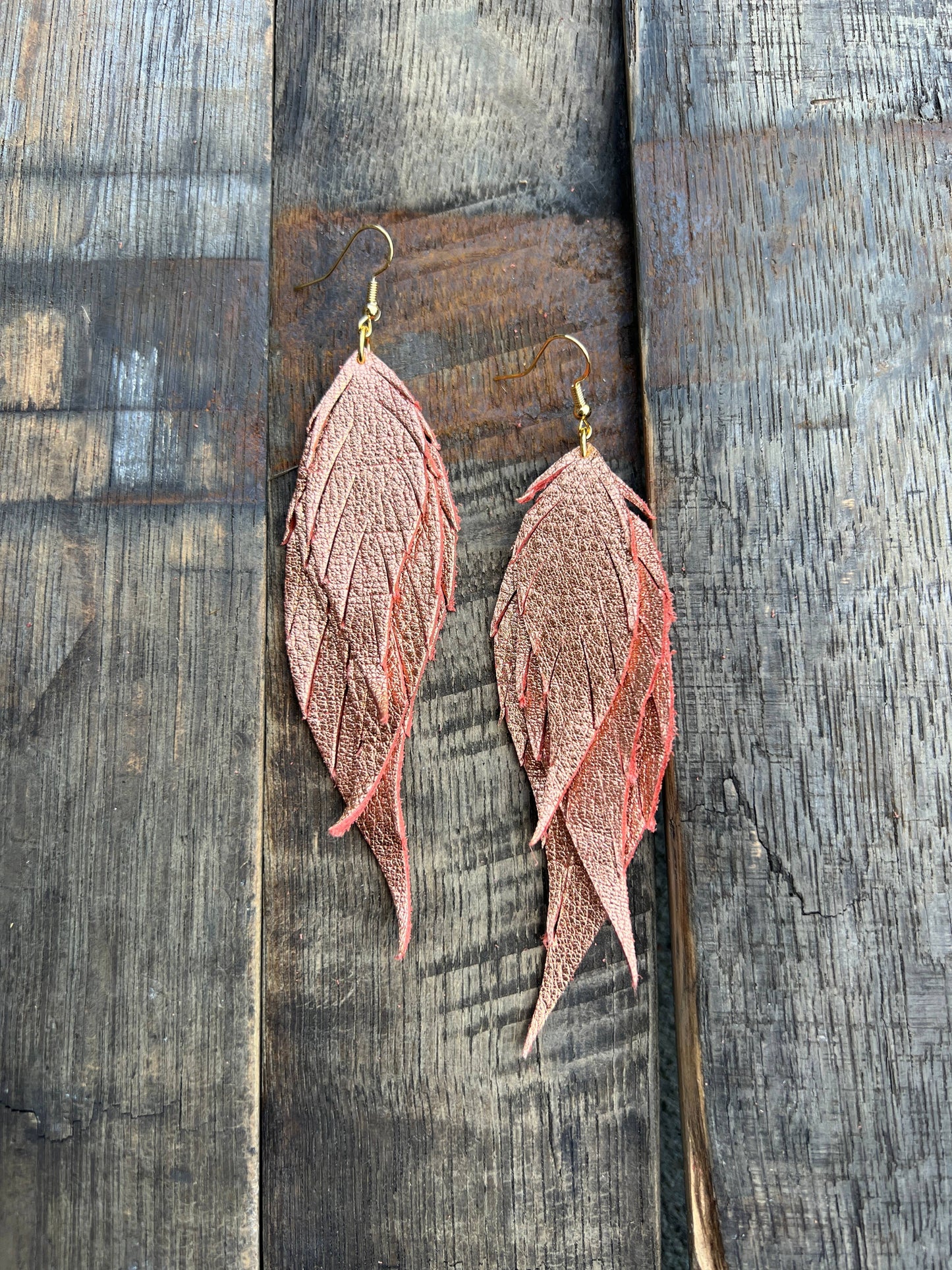 Wings of an Angel - Small - Rose Gold Leather Earrings