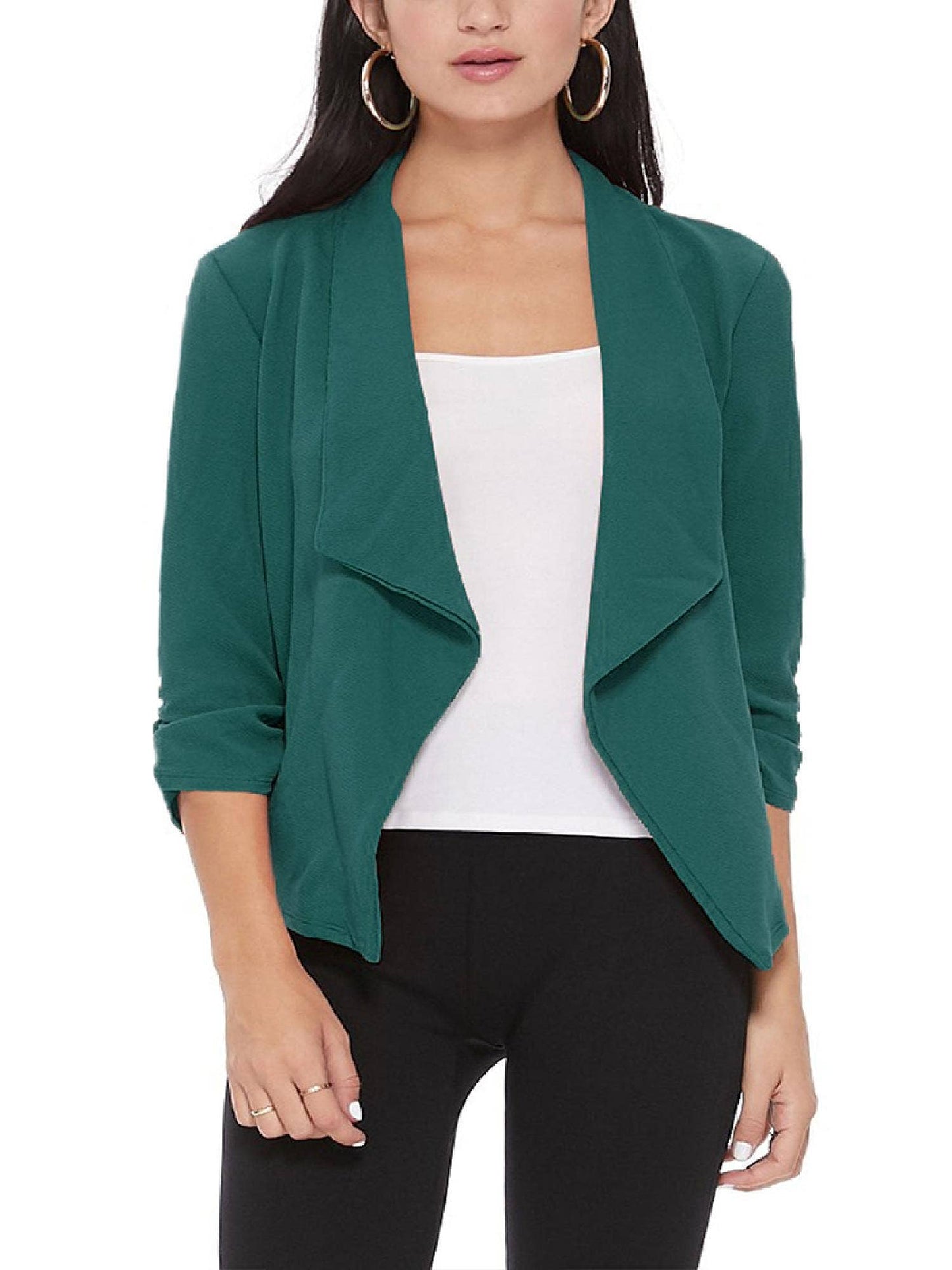 Emerald Casual Open Front Slim Fit Draped Solid Blazer Jacket