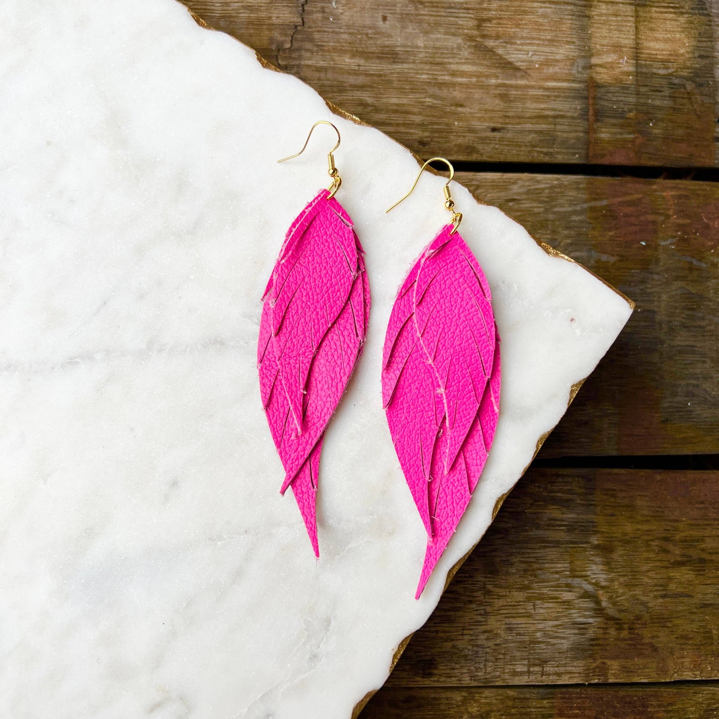 Wings of an Angel - Neon Pink -  Leather Earrings