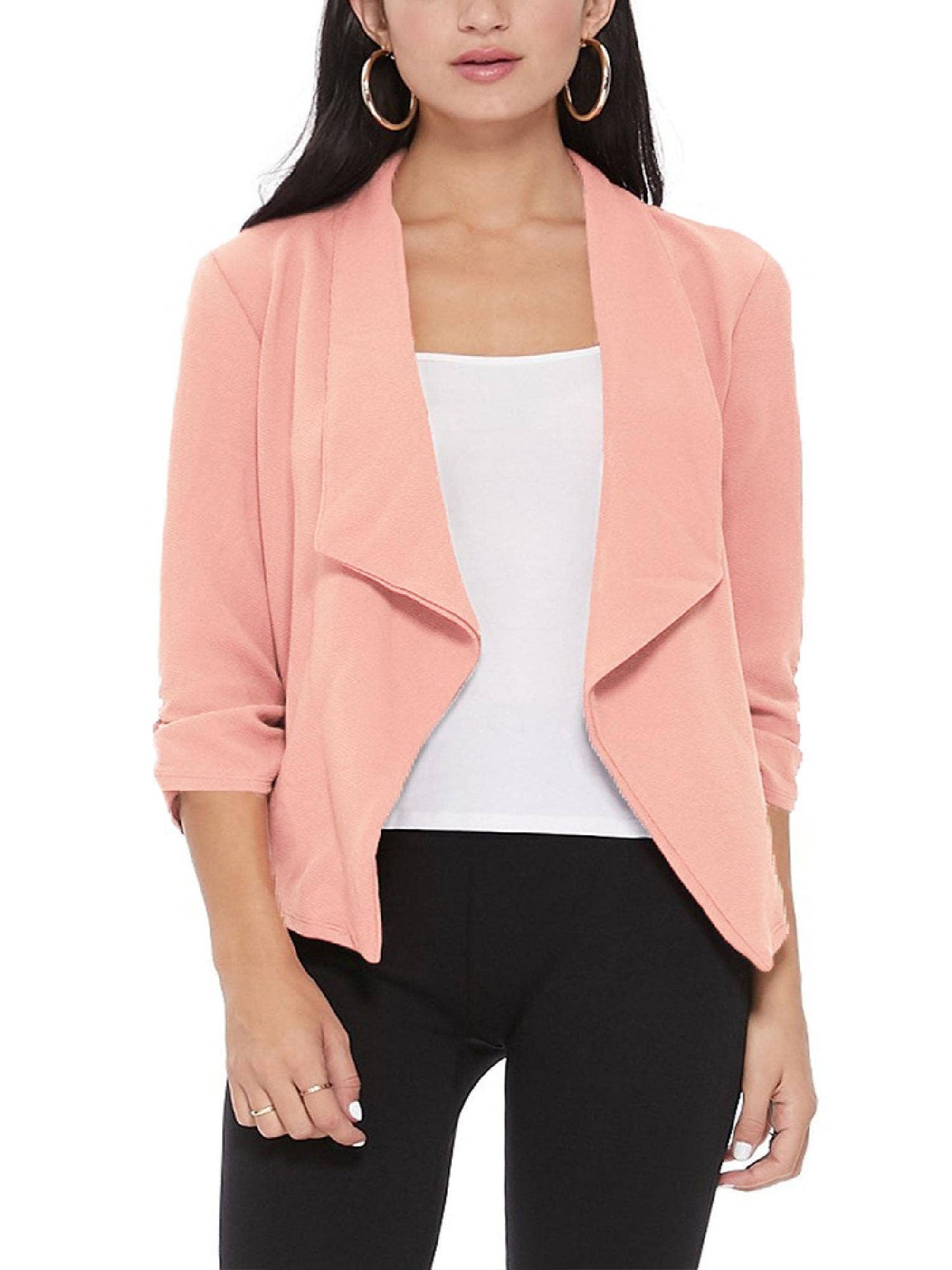 Casual Open Front Slim Fit Draped Solid Blazer Jacket