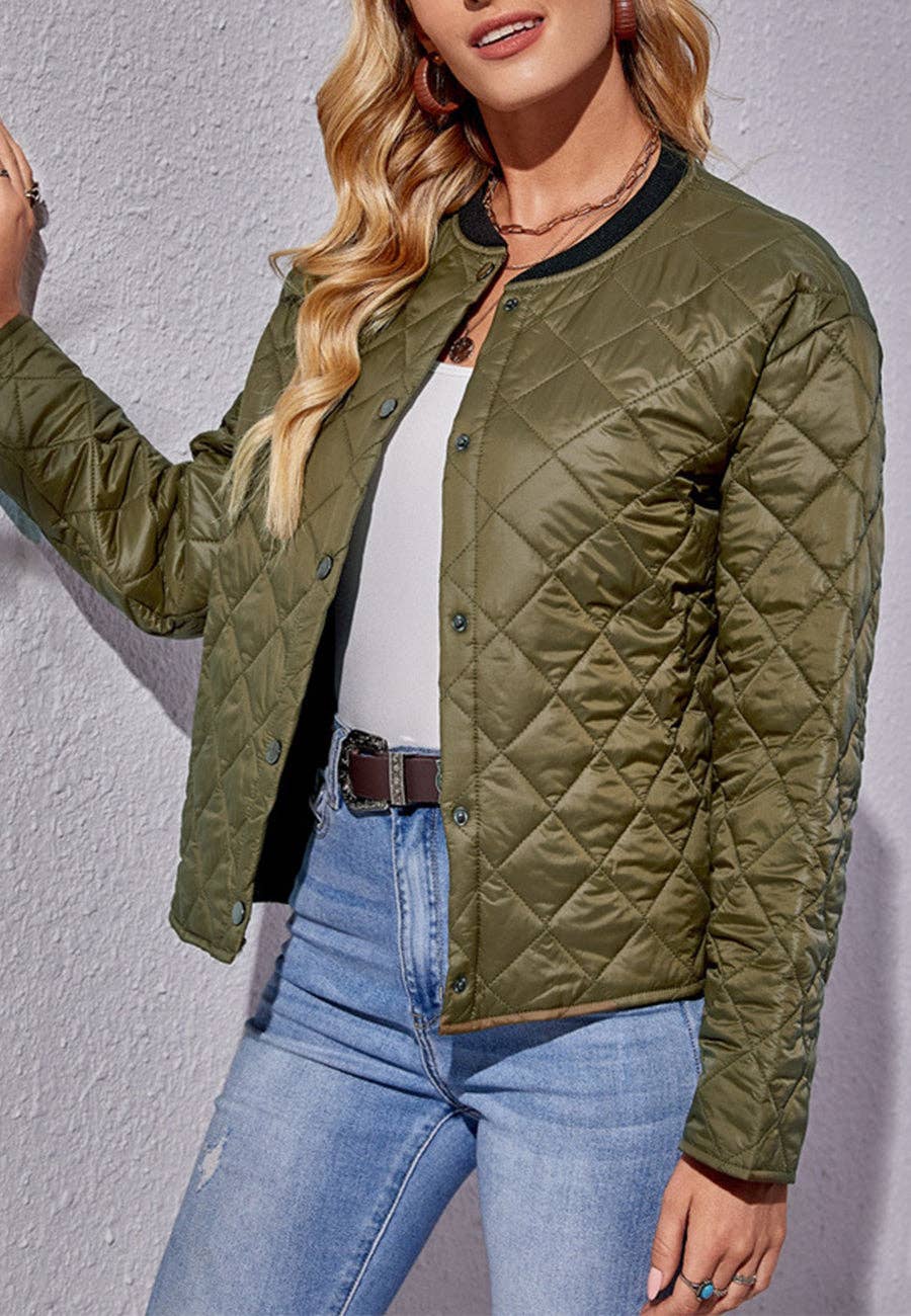 Quilted Button Up Bomber Jacket